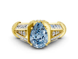 Yellow gold Vintage Milgrain Fancy Blue Pear Cut Diamond Split Shank Ring with Prong Setting