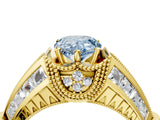 Yellow gold Vintage Milgrain Fancy Blue Pear Cut Diamond Split Shank Ring with Prong Setting_4