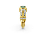 Yellow gold Vintage Milgrain Fancy Green Asscher Cut Diamond Split Shank Ring with Prong Setting_2