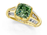 Yellow gold Vintage Milgrain Fancy Green Cushion Cut Diamond Split Shank Ring with Prong Setting_1