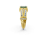 Yellow gold Vintage Milgrain Fancy Green Emerald Cut Diamond Split Shank Ring with Prong Setting_2