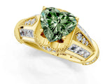 Yellow gold Vintage Milgrain Fancy Green Heart Cut Diamond Split Shank Ring with Prong Setting_1