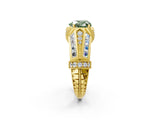 Yellow gold Vintage Milgrain Fancy Green Heart Cut Diamond Split Shank Ring with Prong Setting_2