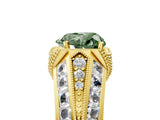 Yellow gold Vintage Milgrain Fancy Green Heart Cut Diamond Split Shank Ring with Prong Setting_5