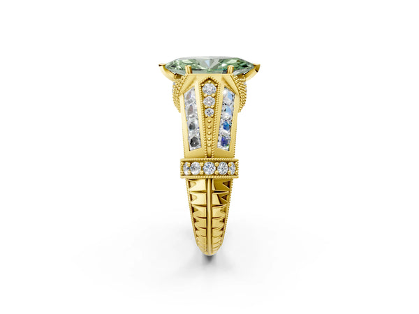Yellow Gold Marquise Vintage Engagement Ring Setting for Fancy Green Center - Design RJ-751