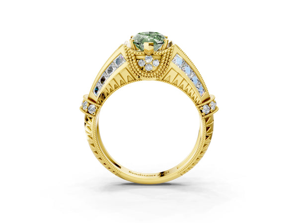 Yellow Gold Marquise Vintage Engagement Ring Setting for Fancy Green Center - Design RJ-751