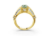 Yellow gold Vintage Milgrain Fancy Green Oval Cut Diamond Split Shank Ring with Prong Setting_3