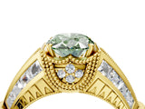 Yellow gold Vintage Milgrain Fancy Green Oval Cut Diamond Split Shank Ring with Prong Setting_4