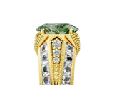 Yellow gold Vintage Milgrain Fancy Green Oval Cut Diamond Split Shank Ring with Prong Setting_5