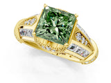 Yellow gold Vintage Milgrain Fancy Green Princess Cut Diamond Split Shank Ring with Prong Setting_1