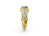 Yellow gold Vintage Milgrain Fancy Green Princess Cut Diamond Split Shank Ring with Prong Setting_2