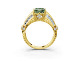 Yellow gold Vintage Milgrain Fancy Green Princess Cut Diamond Split Shank Ring with Prong Setting_3