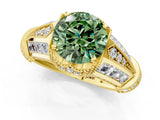 Yellow gold Vintage Milgrain Fancy Green Round Cut Diamond Split Shank Ring with Prong Setting_1