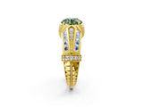 Yellow gold Vintage Milgrain Fancy Green Round Cut Diamond Split Shank Ring with Prong Setting_2