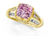 Yellow gold Vintage Milgrain Fancy Pink Cushion Cut Diamond Split Shank Ring with Prong Setting_1
