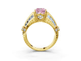 Yellow gold Vintage Milgrain Fancy Pink Cushion Cut Diamond Split Shank Ring with Prong Setting_3