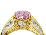 Yellow gold Vintage Milgrain Fancy Pink Cushion Cut Diamond Split Shank Ring with Prong Setting_4