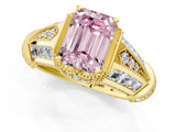 Yellow gold Vintage Milgrain Fancy Pink Emerald Cut Diamond Split Shank Ring with Prong Setting_1