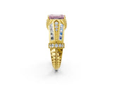Yellow gold Vintage Milgrain Fancy Pink Emerald Cut Diamond Split Shank Ring with Prong Setting_2
