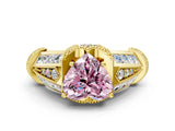 Yellow gold Vintage Milgrain Fancy Pink Heart Cut Diamond Split Shank Ring with Prong Setting