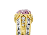 Yellow gold Vintage Milgrain Fancy Pink Heart Cut Diamond Split Shank Ring with Prong Setting_5