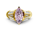 Yellow gold Vintage Milgrain Fancy Pink Marquise Cut Diamond Split Shank Ring with Prong Setting