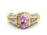 Yellow gold Vintage Milgrain Fancy Pink Oval Cut Diamond Split Shank Ring with Prong Setting