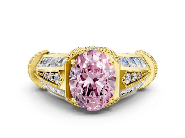 Yellow Gold Oval Vintage Engagement Ring Setting for Fancy Pink Center