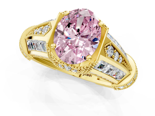 Yellow Gold Oval Vintage Engagement Ring Setting for Fancy Pink Center