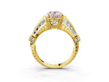 Yellow gold Vintage Milgrain Fancy Pink Oval Cut Diamond Split Shank Ring with Prong Setting_3