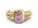 Yellow gold Vintage Milgrain Fancy Pink Pear Cut Diamond Split Shank Ring with Prong Setting