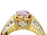 Yellow gold Vintage Milgrain Fancy Pink Pear Cut Diamond Split Shank Ring with Prong Setting_4