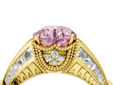 Yellow gold Vintage Milgrain Fancy Pink Round Cut Diamond Split Shank Ring with Prong Setting_4