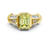 Yellow gold Vintage Milgrain Fancy Yellow Emerald Cut Diamond Split Shank Ring with Prong Setting