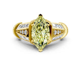 Yellow gold Vintage Milgrain Fancy Yellow Marquise Cut Diamond Split Shank Ring with Prong Setting