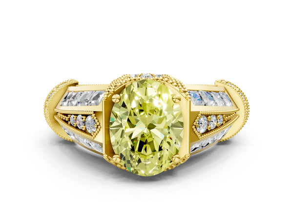 Yellow Gold Oval Vintage Engagement Ring Setting for Fancy Yellow Center