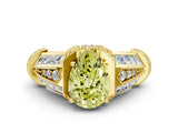 Yellow gold Vintage Milgrain Fancy Yellow Pear Cut Diamond Split Shank Ring with Prong Setting