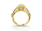 Yellow gold Vintage Milgrain Fancy Yellow Pear Cut Diamond Split Shank Ring with Prong Setting_3