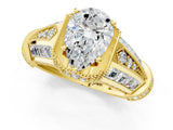 Yellow gold Vintage Milgrain Pear Cut Diamond Split Shank Ring with Prong Setting_18