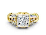 Yellow gold Vintage Milgrain Princess Cut Diamond Split Shank Ring with Prong Setting_17