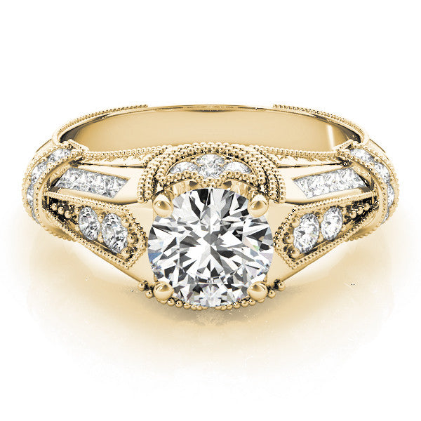Yellow gold Vintage Milgrain Round Diamond Split Shank Ring with Prong Setting 1
