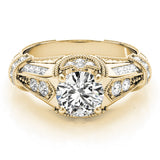 Yellow gold Vintage Milgrain Round Diamond Split Shank Ring with Prong Setting 1