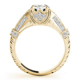 Yellow gold Vintage Milgrain Round Diamond Split Shank Ring with Prong Setting 2