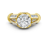 Yellow gold Vintage Milgrain Round Diamond Split Shank Ring with Prong Setting_17