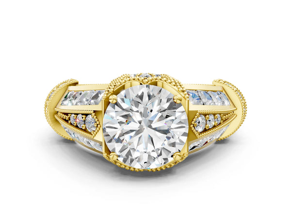 Yellow Gold Round Vintage Hidden Halo Engagement Ring Setting