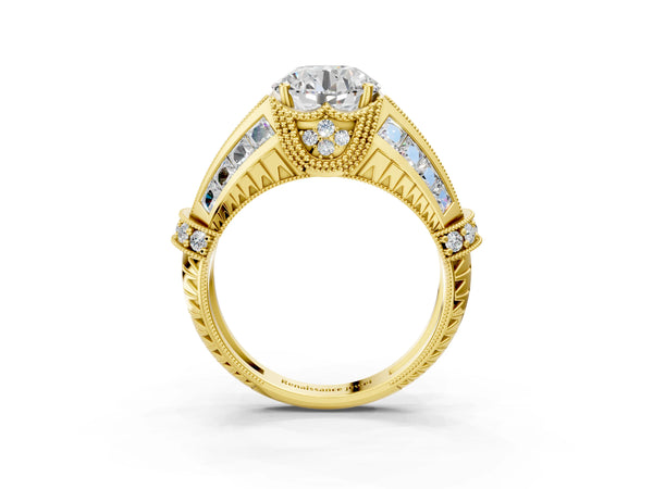 Yellow Gold Round Vintage Hidden Halo Engagement Ring Setting