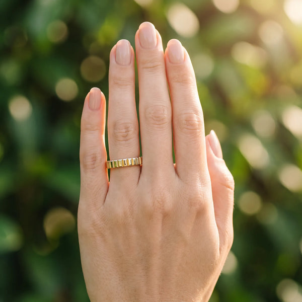 Yellow gold White Gold Ribbed Eternity Band