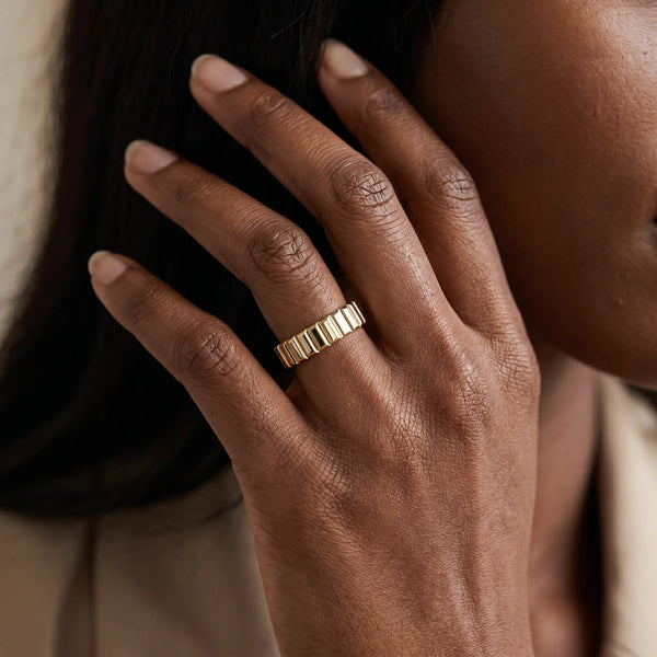 Yellow gold White Gold Ribbed Eternity Band