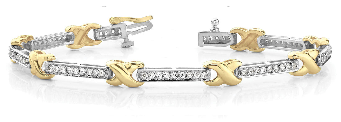 Yellow gold X-Link Round Brilliant Tennis Bracelet with Channel Setting