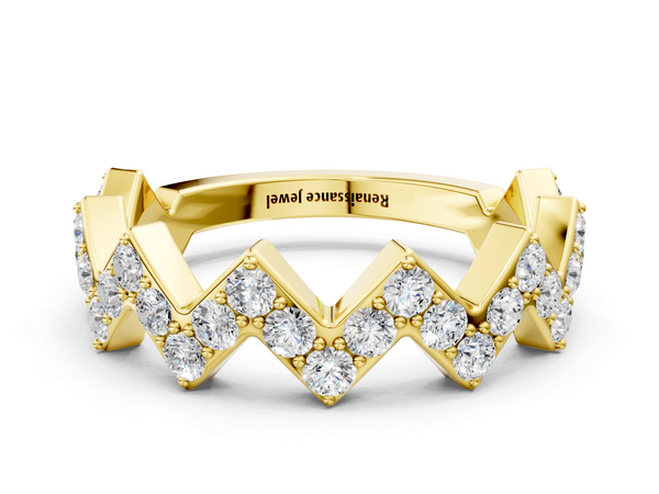 Yellow gold Zigzag Diamond Pave Round Eternity Band with Prong Setting
